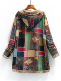 Chicdear-Winter outfits ideas New women's cotton and linen printed hooded sweater warm plush jacket