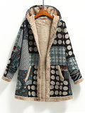 Chicdear-Winter outfits ideas New women's cotton and linen printed hooded sweater warm plush jacket