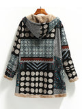 Chicdear-Winter outfits ideas New women's cotton and linen printed hooded sweater warm plush jacket