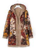 Chicdear-Winter outfits ideas New women's cotton and linen printed hooded sweater warm plush jacket