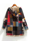 Chicdear-Winter outfits ideas New women's cotton and linen printed hooded sweater warm plush jacket