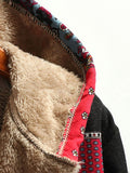 Chicdear-Winter outfits ideas New women's cotton and linen printed hooded sweater warm plush jacket