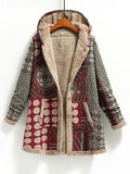 Chicdear-Winter outfits ideas New women's cotton and linen printed hooded sweater warm plush jacket