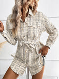 Chicdear-Winter outfits ideas Fashion women's long plaid shirt jacket