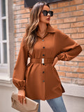 Chicdear-Winter outfits ideas women's shirt collar single breasted belt shirt jacket