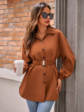 Chicdear-Winter outfits ideas women's shirt collar single breasted belt shirt jacket