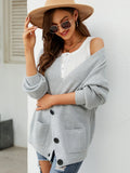 Chicdear-Winter outfits ideas New loose solid color knitted cardigan with elegant V-neck sweater cardigan jacket