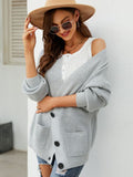 Chicdear-Winter outfits ideas New loose solid color knitted cardigan with elegant V-neck sweater cardigan jacket