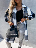 Chicdear-Winter outfits ideas Women's single-breasted plaid long-sleeved shirt jacket