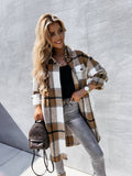 Chicdear-Winter outfits ideas Women's single-breasted plaid long-sleeved shirt jacket