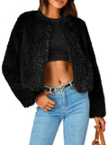 Chicdear-Winter outfits ideas Women's New Furry Multicolor Collarless Top Short Jacket