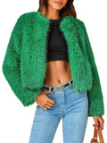 Chicdear-Winter outfits ideas Women's New Furry Multicolor Collarless Top Short Jacket