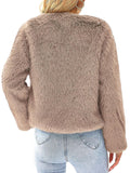 Chicdear-Winter outfits ideas Women's New Furry Multicolor Collarless Top Short Jacket