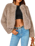 Chicdear-Winter outfits ideas Women's New Furry Multicolor Collarless Top Short Jacket