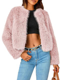 Chicdear-Winter outfits ideas Women's New Furry Multicolor Collarless Top Short Jacket