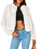 Chicdear-Winter outfits ideas Women's New Furry Multicolor Collarless Top Short Jacket