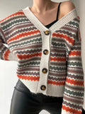 Chicdear-Winter outfits ideas New Fashionable Contrast Color Knitted Sweater Cardigan Jacket Sweater