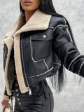 Chicdear-Winter outfits ideas Women's new lamb wool short coat zipper motorcycle style jacket top