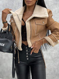 Chicdear-Winter outfits ideas Women's new lamb wool short coat zipper motorcycle style jacket top