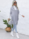 Chicdear-Winter outfits ideas Women's casual loose V-tie hooded pullover mid-length sweater vest cloak top jacket