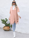 Chicdear-Winter outfits ideas Women's casual loose V-tie hooded pullover mid-length sweater vest cloak top jacket