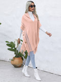 Chicdear-Winter outfits ideas Women's casual loose V-tie hooded pullover mid-length sweater vest cloak top jacket