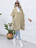 Chicdear-Winter outfits ideas Women's casual loose V-tie hooded pullover mid-length sweater vest cloak top jacket