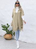 Chicdear-Winter outfits ideas Women's casual loose V-tie hooded pullover mid-length sweater vest cloak top jacket