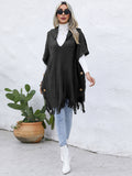 Chicdear-Winter outfits ideas Women's casual loose V-tie hooded pullover mid-length sweater vest cloak top jacket