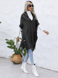 Chicdear-Winter outfits ideas Women's casual loose V-tie hooded pullover mid-length sweater vest cloak top jacket