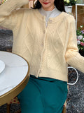 Chicdear-Winter outfits ideas New retro gentle solid color round neck twist knitted cardigan loose short sweater jacket