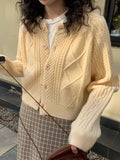 Chicdear-Winter outfits ideas New retro gentle solid color round neck twist knitted cardigan loose short sweater jacket