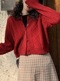 Chicdear-Winter outfits ideas New retro gentle solid color round neck twist knitted cardigan loose short sweater jacket