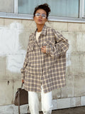 Chicdear-Winter outfits ideas Women's New American Retro Plaid Commuting Oversize Long Sleeve Shirt Jacket