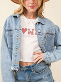 Chicdear-Winter outfits ideas Women's love sequin denim jacket raw edge short top