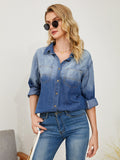 Chicdear-Winter outfits ideas New style comfortable casual lapel gradient single-breasted denim shirt jacket