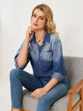 Chicdear-Winter outfits ideas New style comfortable casual lapel gradient single-breasted denim shirt jacket