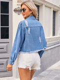 Chicdear-Winter outfits ideas New Washed Casual Ripped Denim Short Jacket Top