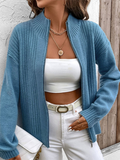 Chicdear-Winter outfits ideas Stand collar solid color cardigan sweater jacket