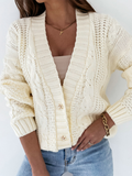 Chicdear-Winter outfits ideas New Casual Sweater Jacket V-Neck Button Cable Knit Cardigan