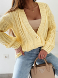 Chicdear-Winter outfits ideas New Casual Sweater Jacket V-Neck Button Cable Knit Cardigan