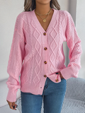 Chicdear-Winter outfits ideas Casual V-neck Lantern Sleeve Twist Button Knit Cardigan Sweater Jacket