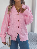 Chicdear-Winter outfits ideas Casual V-neck Lantern Sleeve Twist Button Knit Cardigan Sweater Jacket