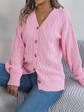 Chicdear-Winter outfits ideas Casual V-neck Lantern Sleeve Twist Button Knit Cardigan Sweater Jacket