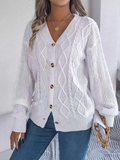 Chicdear-Winter outfits ideas Casual V-neck Lantern Sleeve Twist Button Knit Cardigan Sweater Jacket