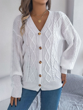 Chicdear-Winter outfits ideas Casual V-neck Lantern Sleeve Twist Button Knit Cardigan Sweater Jacket