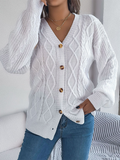 Chicdear-Winter outfits ideas Casual V-neck Lantern Sleeve Twist Button Knit Cardigan Sweater Jacket