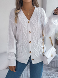 Chicdear-Winter outfits ideas Casual V-neck Lantern Sleeve Twist Button Knit Cardigan Sweater Jacket