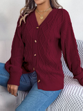 Chicdear-Winter outfits ideas Casual V-neck Lantern Sleeve Twist Button Knit Cardigan Sweater Jacket