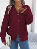 Chicdear-Winter outfits ideas Casual V-neck Lantern Sleeve Twist Button Knit Cardigan Sweater Jacket